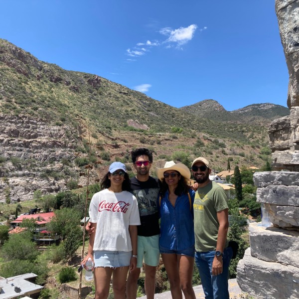 A family of four on a sunny day in Bisbee, Arizona